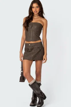 Ziva Faux Leather Lace Up Corset