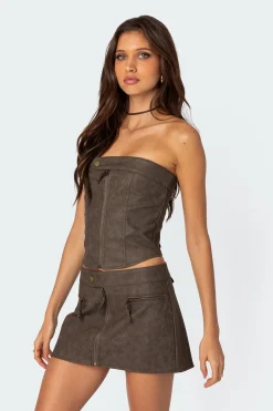 Ziva Faux Leather Lace Up Corset