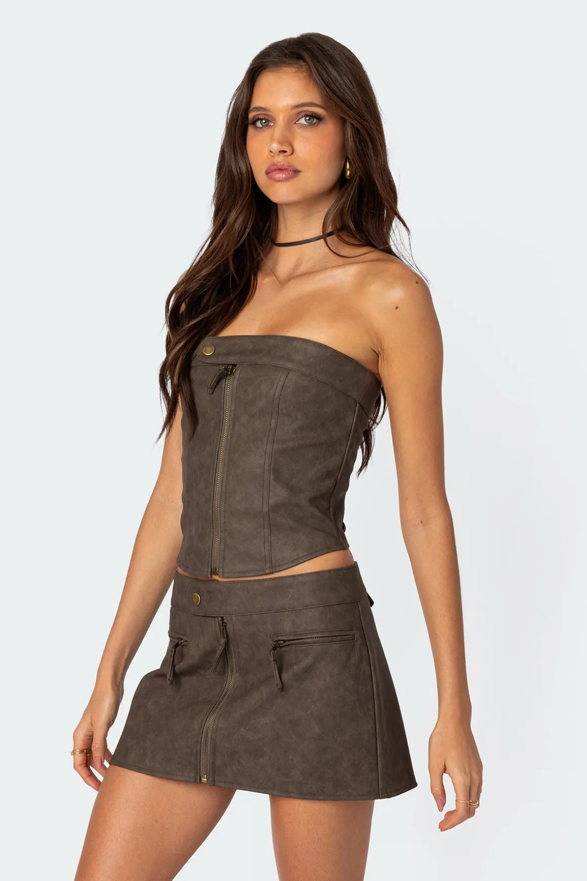 Ziva Faux Leather Lace Up Corset