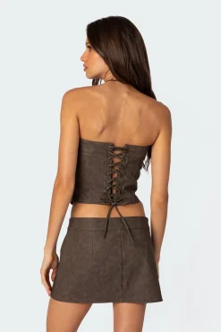 Ziva Faux Leather Lace Up Corset