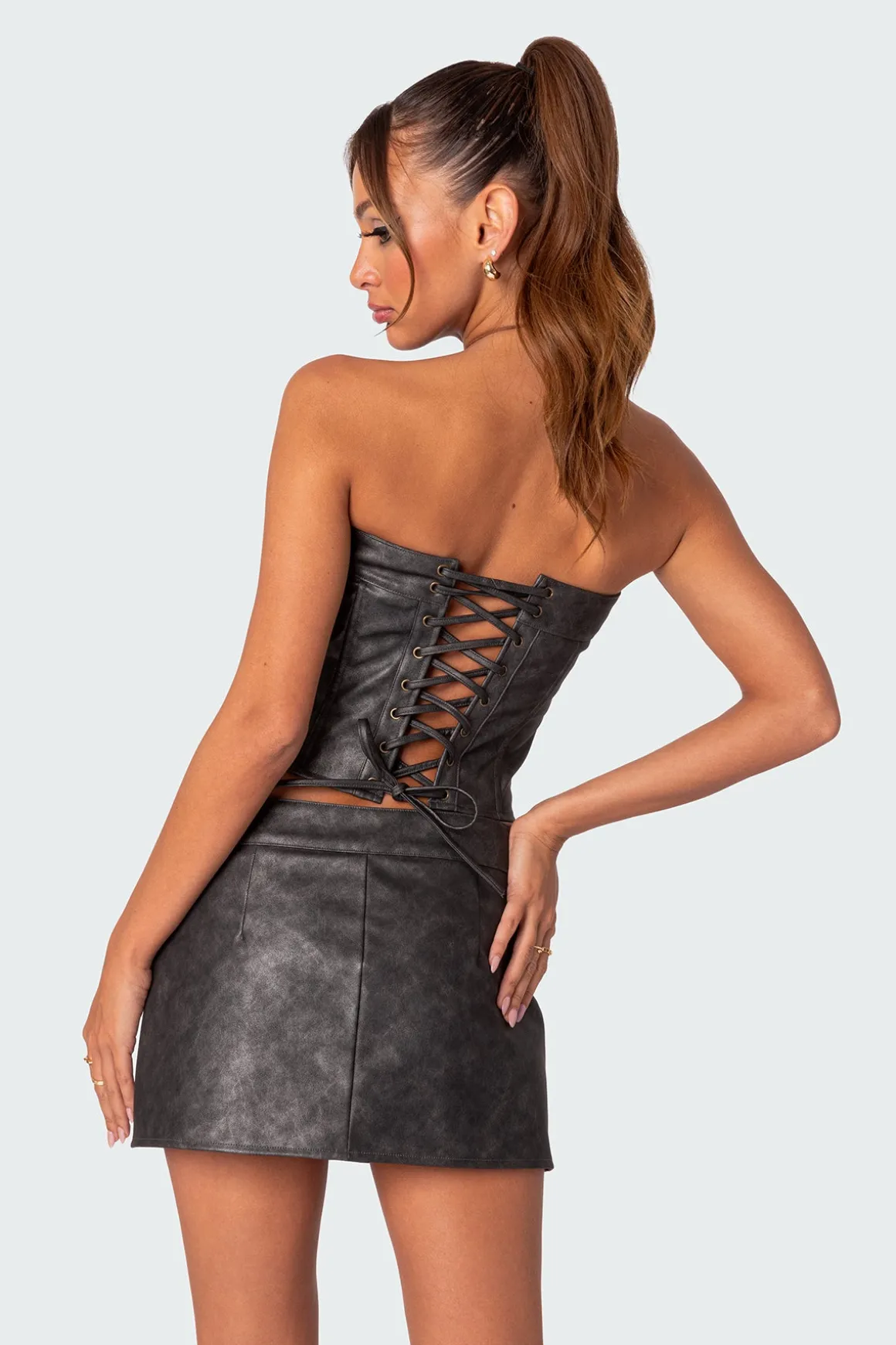 Ziva Faux Leather Lace Up Corset