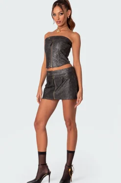 Ziva Faux Leather Lace Up Corset