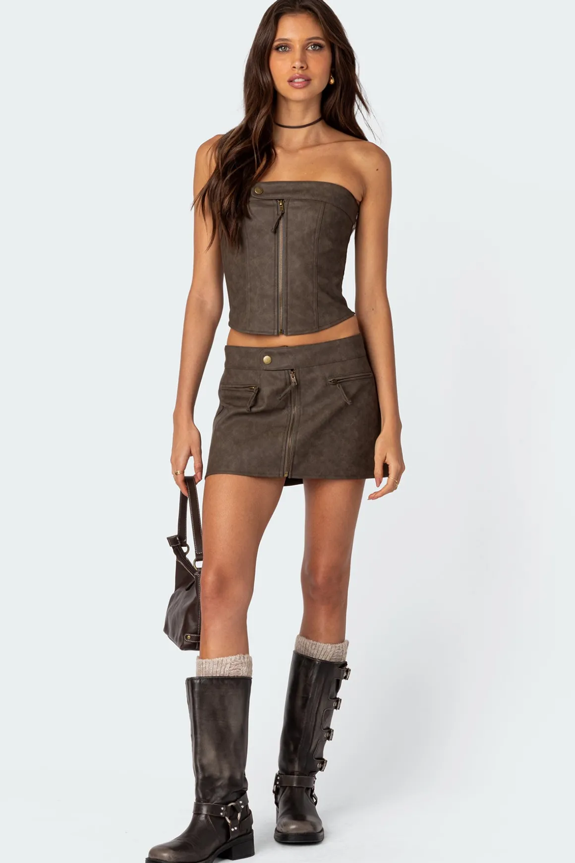 Ziva Faux Leather Lace Up Corset