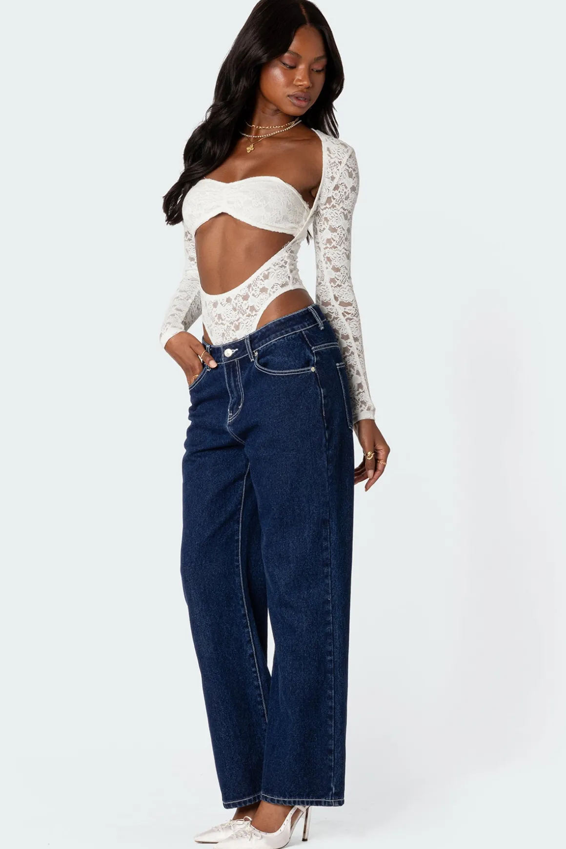 Zoey Sheer Lace Two Piece Bodysuit