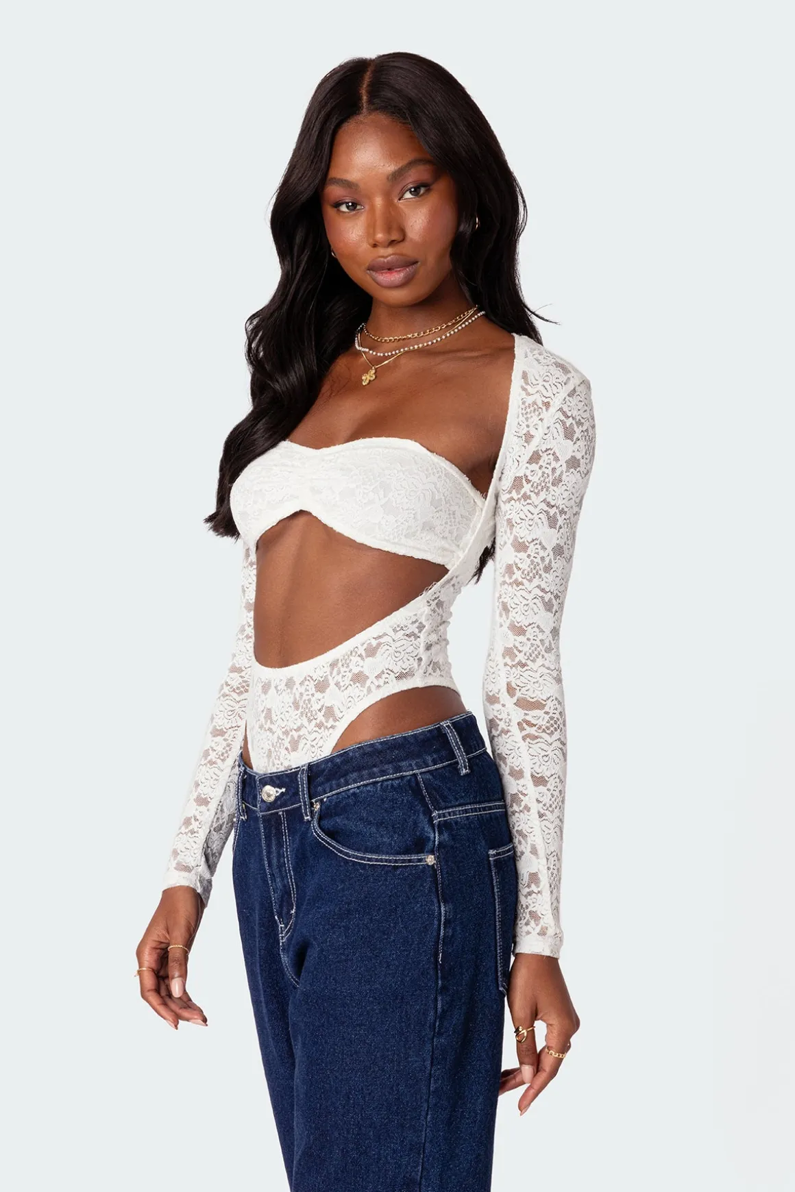 Zoey Sheer Lace Two Piece Bodysuit